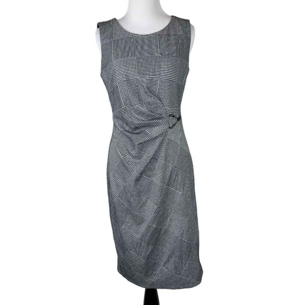 EnFocus Studio Womens Sleeveless Plaid Sheath Dress Size 6 Gray & Black
